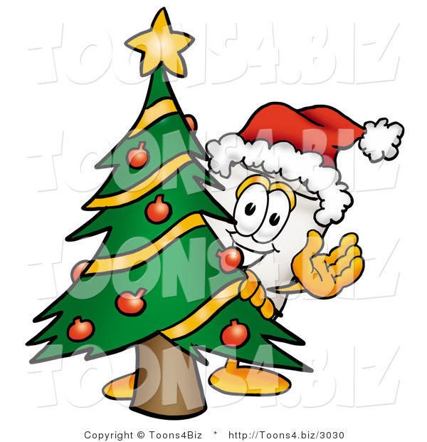 Illustration of a Cartoon Tooth Mascot Waving and Standing by a Decorated Christmas Tree