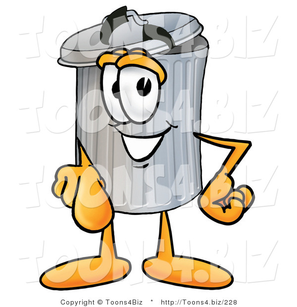 Illustration of a Cartoon Trash Can Mascot Pointing at the Viewer