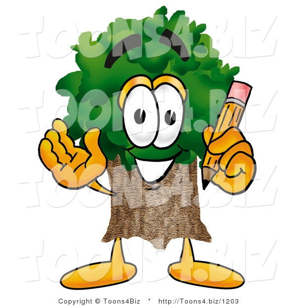 Illustration of a Cartoon Tree Mascot Holding a Pencil