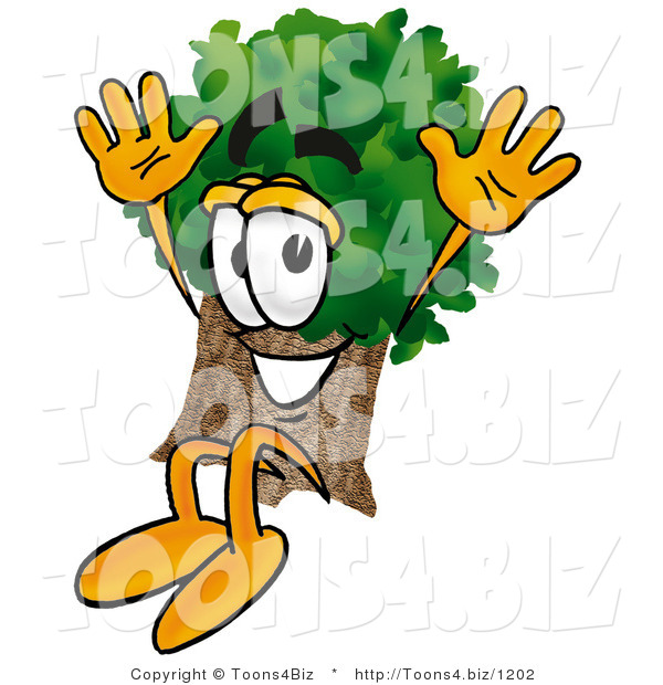 Illustration of a Cartoon Tree Mascot Jumping