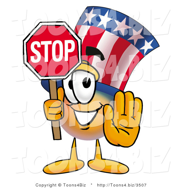 Illustration of a Cartoon Uncle Sam Mascot Holding a Stop Sign