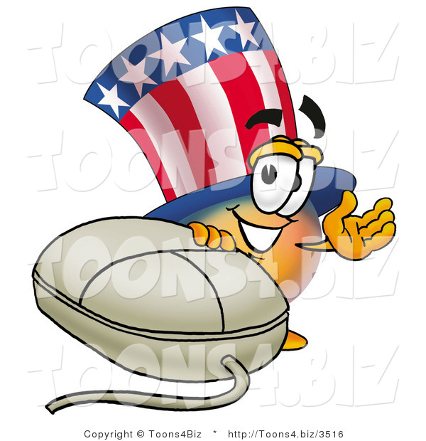 Illustration of a Cartoon Uncle Sam Mascot with a Computer Mouse
