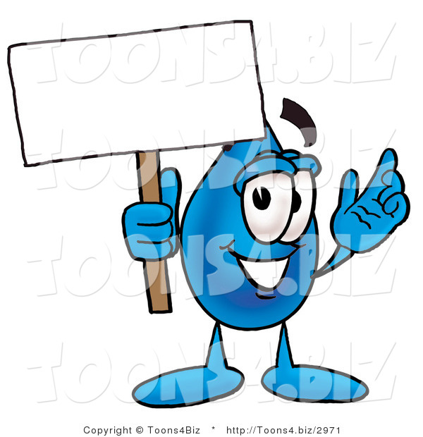 Illustration of a Cartoon Water Drop Mascot Holding a Blank Sign