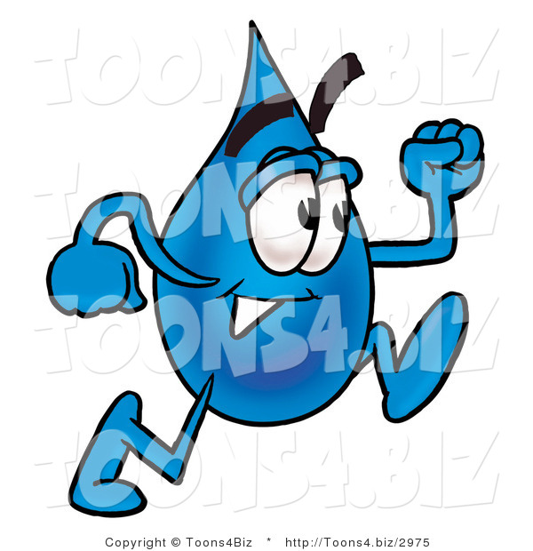 Illustration of a Cartoon Water Drop Mascot Running