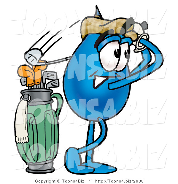 Illustration of a Cartoon Water Drop Mascot Swinging His Golf Club While Golfing