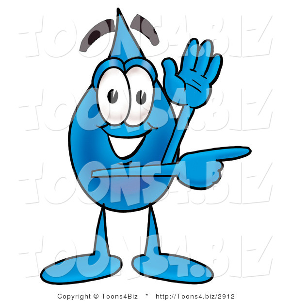 Illustration of a Cartoon Water Drop Mascot Waving and Pointing