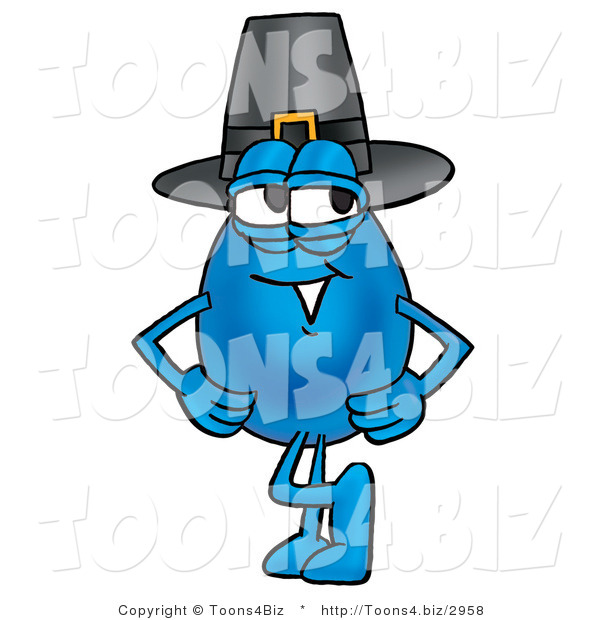 Illustration of a Cartoon Water Drop Mascot Wearing a Pilgrim Hat on Thanksgiving