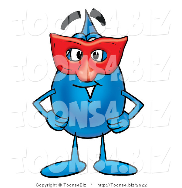 Illustration of a Cartoon Water Drop Mascot Wearing a Red Mask over His Face
