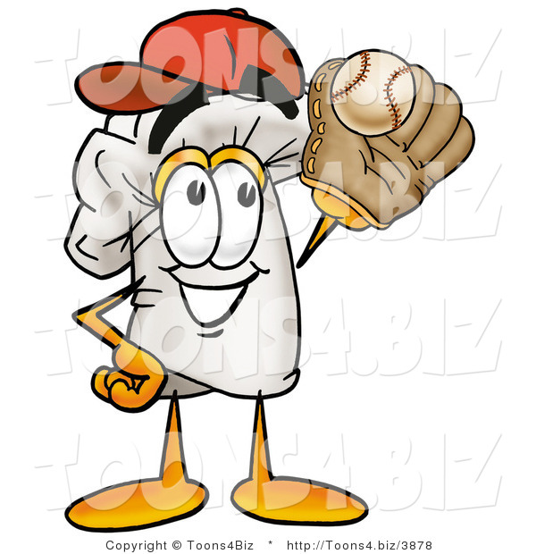 Illustration of a Chef Hat Mascot Catching a Baseball with a Glove