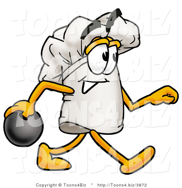 Illustration of a Chef Hat Mascot Holding a Bowling Ball