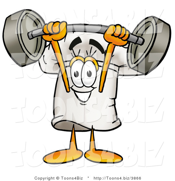 Illustration of a Chef Hat Mascot Holding a Heavy Barbell Above His Head