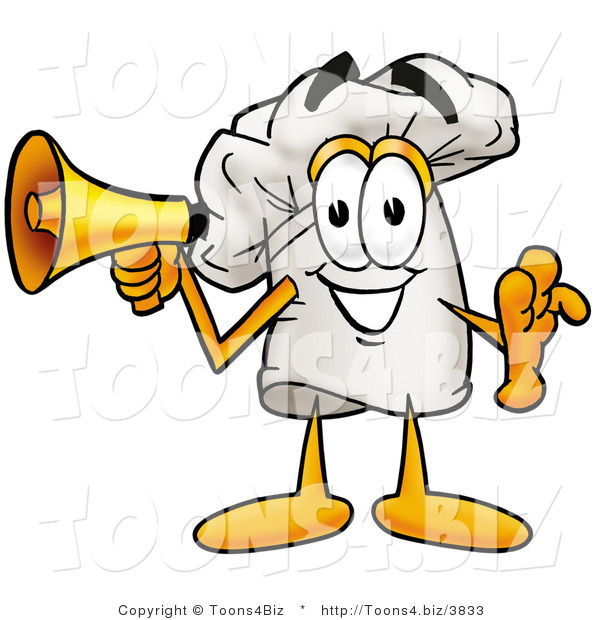 Illustration of a Chef Hat Mascot Holding a Megaphone