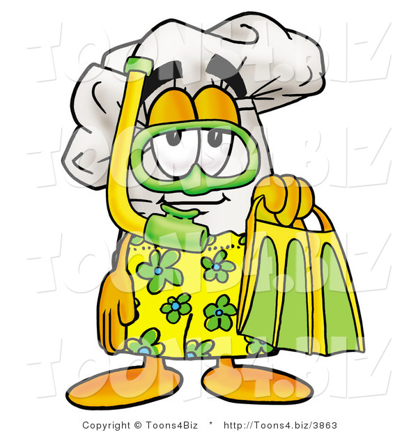 Illustration of a Chef Hat Mascot in Green and Yellow Snorkel Gear
