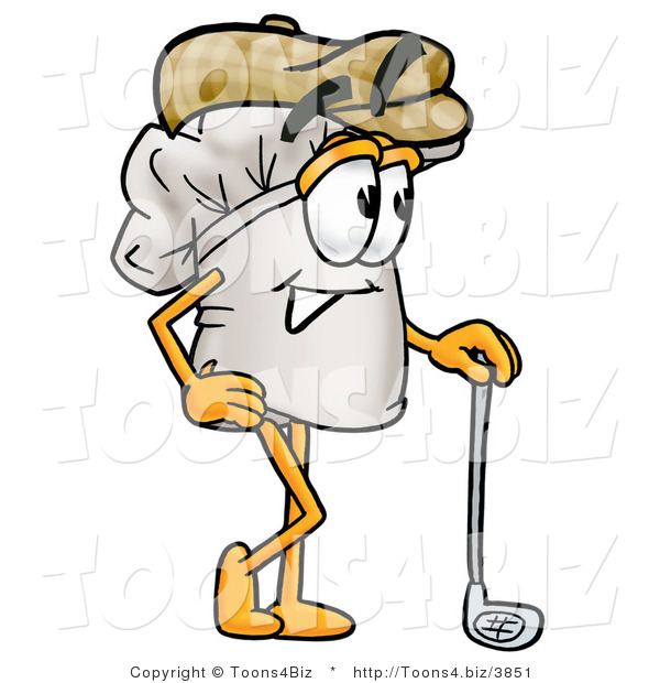 Illustration of a Chef Hat Mascot Leaning on a Golf Club While Golfing