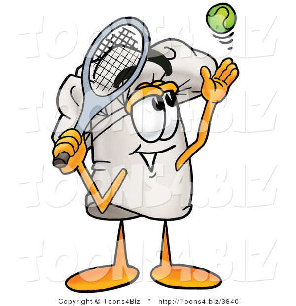 Illustration of a Chef Hat Mascot Preparing to Hit a Tennis Ball