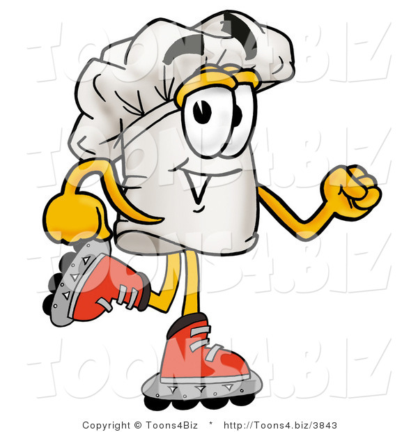 Illustration of a Chef Hat Mascot Roller Blading on Inline Skates