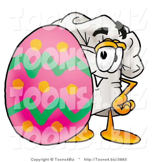 Illustration of a Chef Hat Mascot Standing Beside an Easter Egg