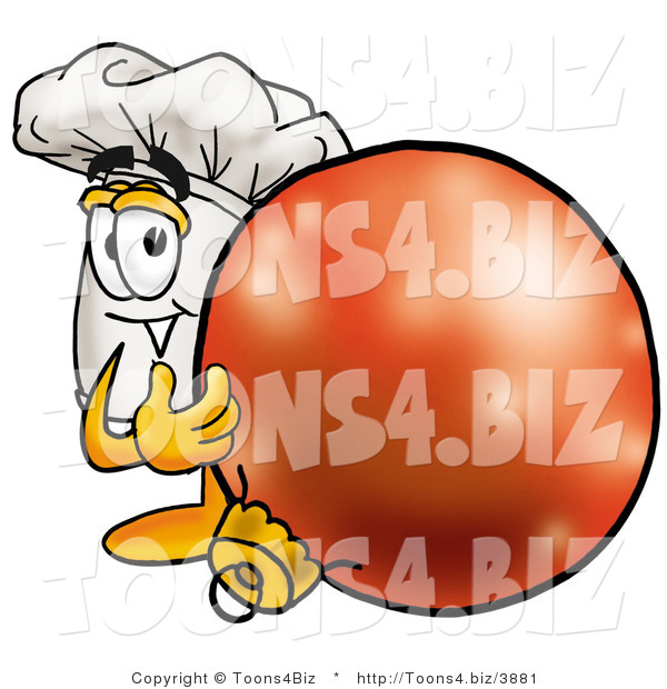 Illustration of a Chef Hat Mascot Standing with a Christmas Bauble