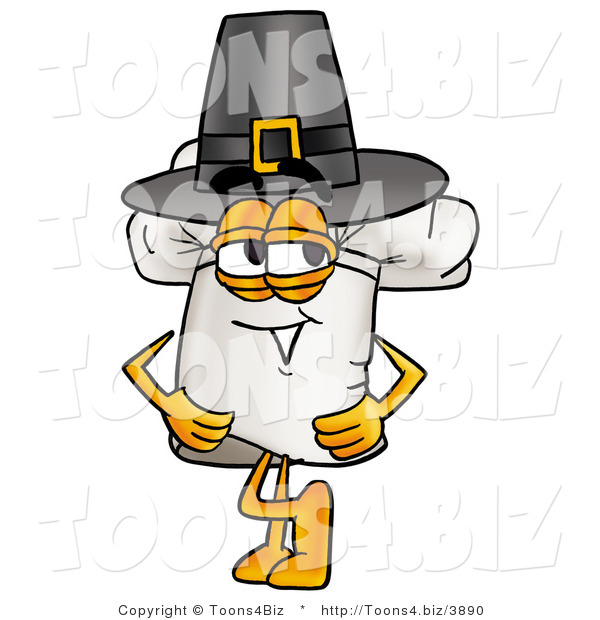 Illustration of a Chef Hat Mascot Wearing a Pilgrim Hat on Thanksgiving