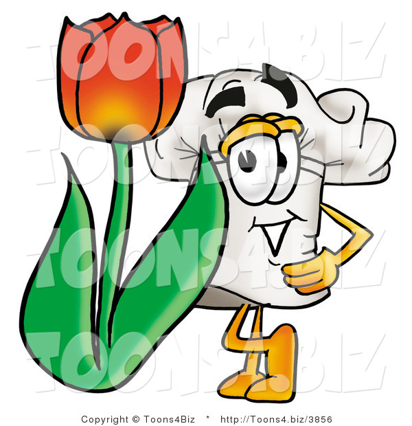 Illustration of a Chef Hat Mascot with a Red Tulip Flower in the Spring