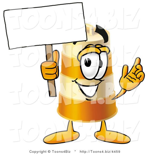 Illustration of a Construction Safety Barrel Mascot Holding a Blank Sign