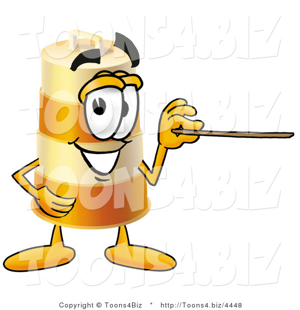 Illustration of a Construction Safety Barrel Mascot Holding a Pointer Stick