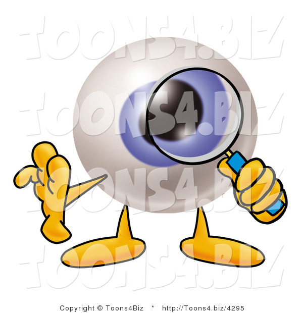 Illustration of a Eyeball Mascot Looking Through a Magnifying Glass
