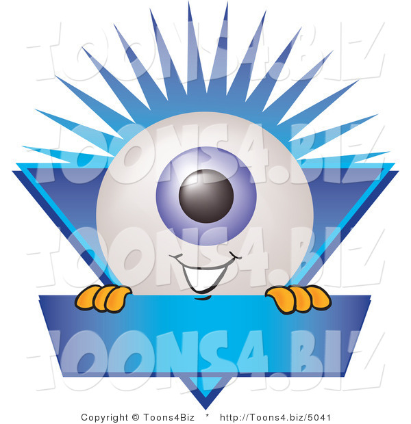 Illustration of a Eyeball Mascot on a Blue Business Label