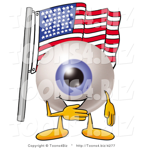 Illustration of a Eyeball Mascot Pledging Allegiance to an American Flag