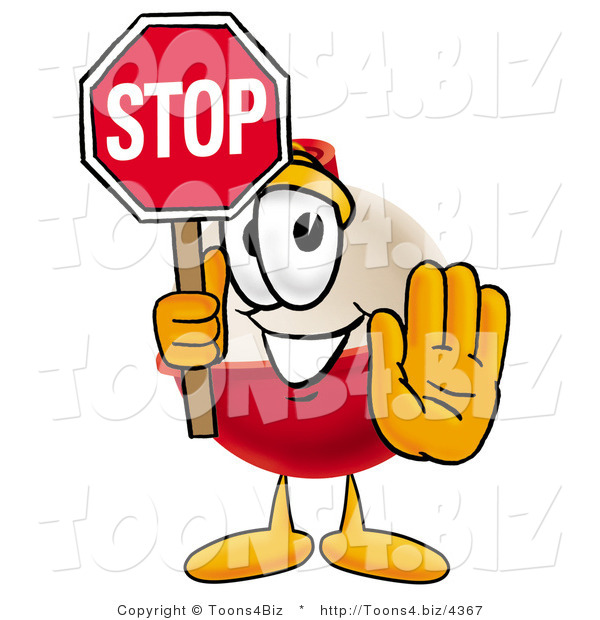 Illustration of a Fishing Bobber Mascot Holding a Stop Sign