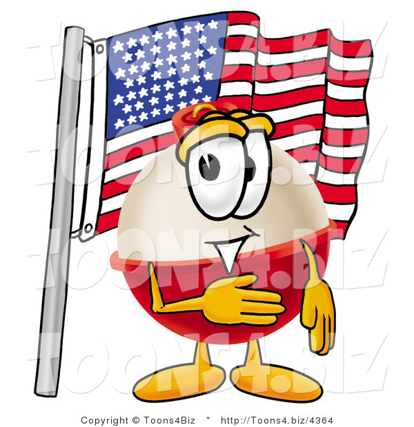 Illustration of a Fishing Bobber Mascot Pledging Allegiance to an American Flag