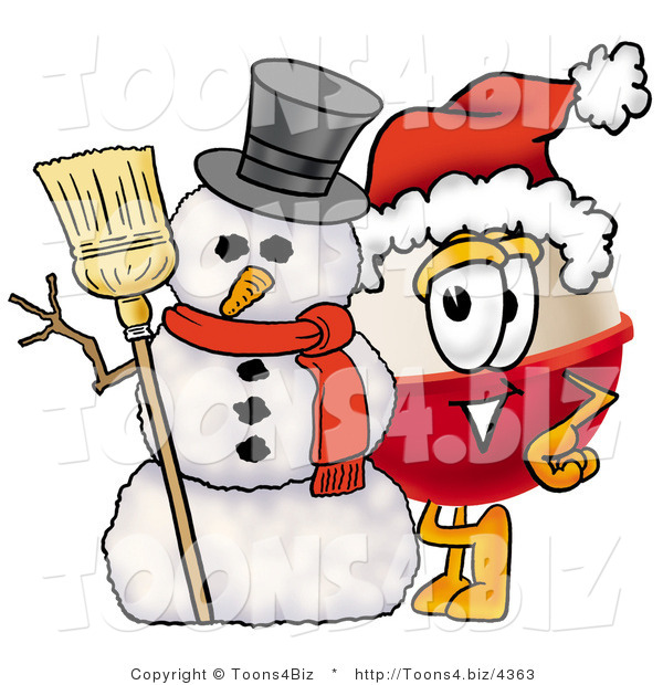 Illustration of a Fishing Bobber Mascot with a Snowman on Christmas