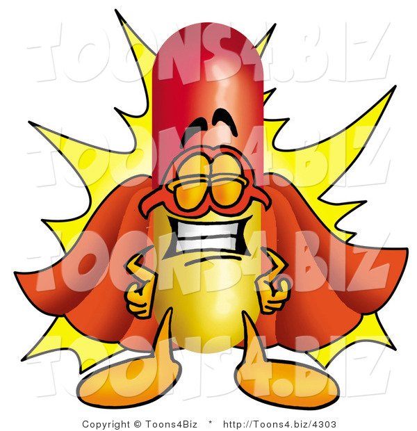 Illustration of a Medical Pill Capsule Mascot Dressed As a Super Hero