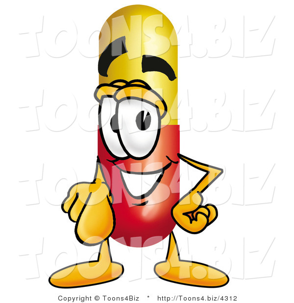 Illustration of a Medical Pill Capsule Mascot Pointing at the Viewer