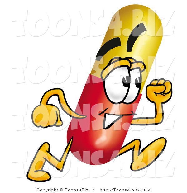 Illustration of a Medical Pill Capsule Mascot Running