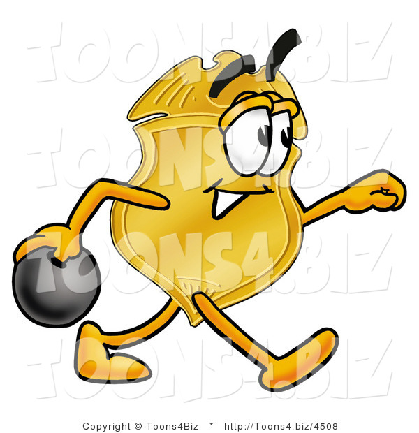 Illustration of a Police Badge Mascot Holding a Bowling Ball
