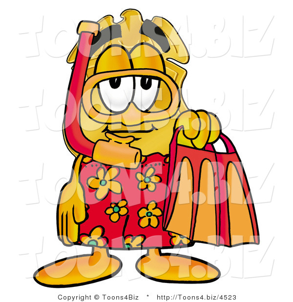Illustration of a Police Badge Mascot in Red and Orange Snorkel Gear