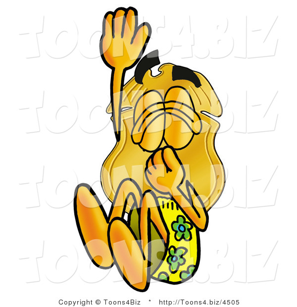 Illustration of a Police Badge Mascot Plugging His Nose While Jumping into Water