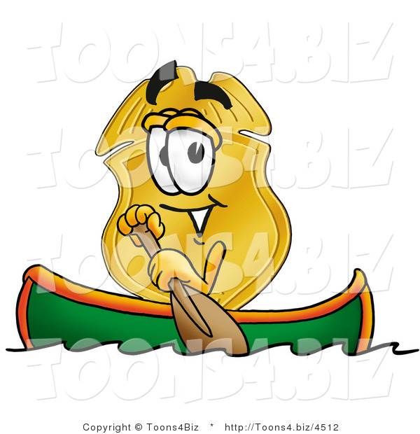 Illustration of a Police Badge Mascot Rowing a Boat