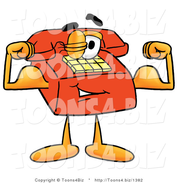 Illustration of a Red Cartoon Telephone Mascot Flexing His Arm Muscles