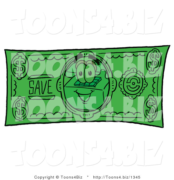 Illustration of a Red Cartoon Telephone Mascot on a Dollar Bill