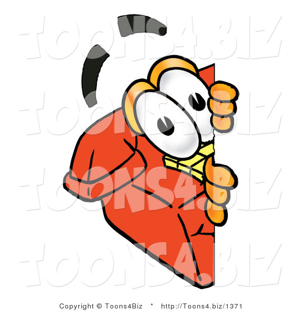 Illustration of a Red Cartoon Telephone Mascot Peeking Around a Corner