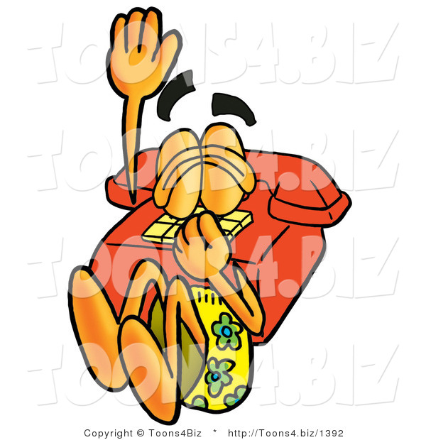 Illustration of a Red Cartoon Telephone Mascot Plugging His Nose While Jumping into Water