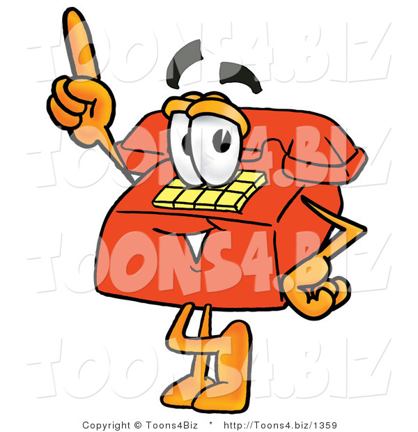 Illustration of a Red Cartoon Telephone Mascot Pointing Upwards