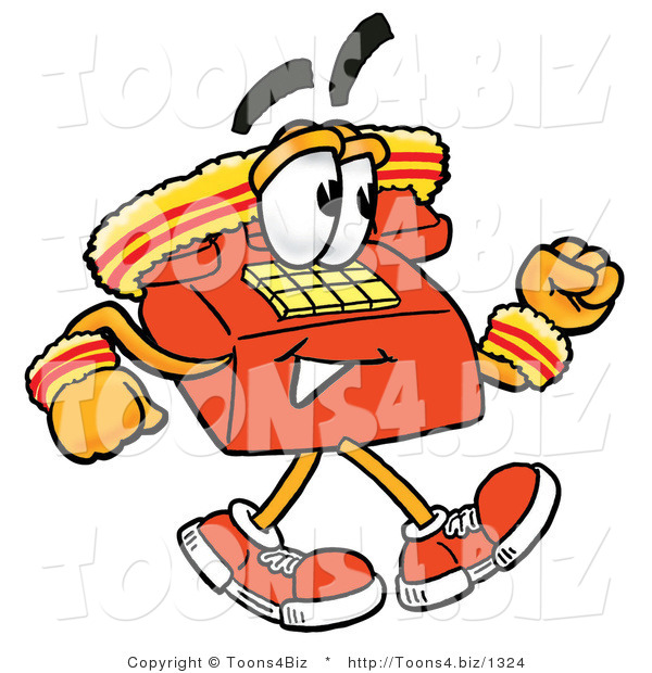 Illustration of a Red Cartoon Telephone Mascot Speed Walking or Jogging