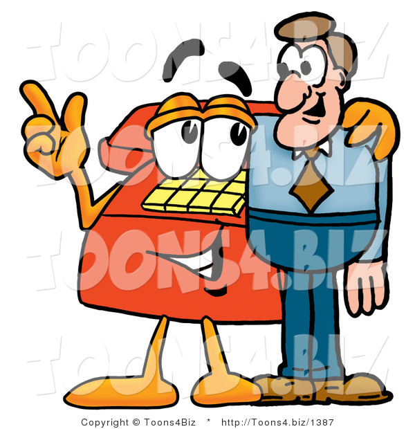 Illustration of a Red Cartoon Telephone Mascot Talking to a Business Man