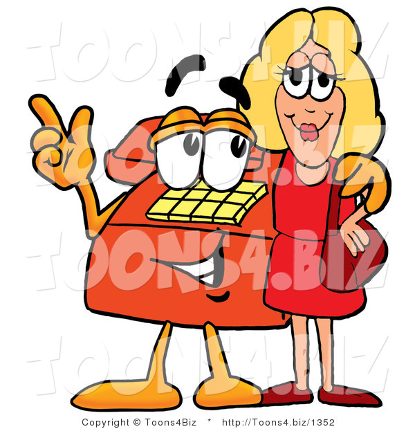 Illustration of a Red Cartoon Telephone Mascot Talking to a Pretty Blond Woman