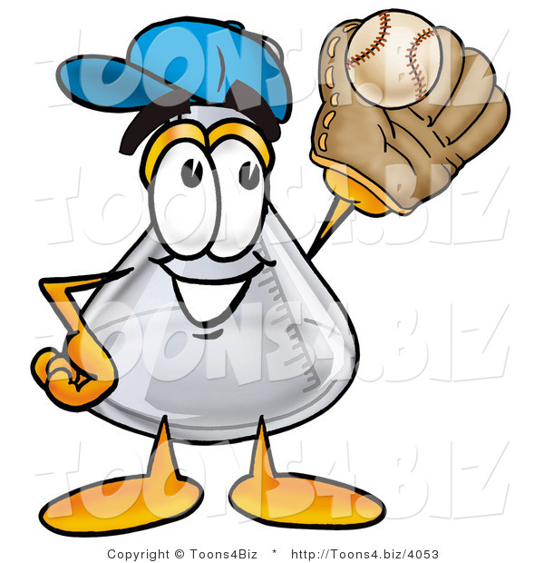 Illustration of a Science Beaker Mascot Catching a Baseball with a Glove