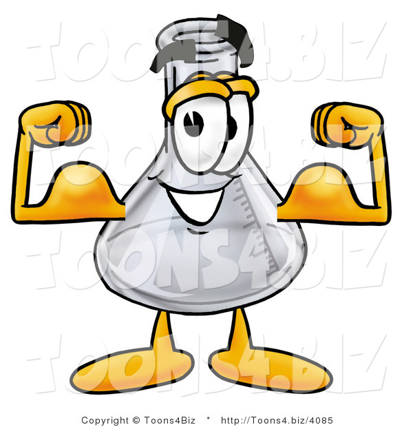 Illustration of a Science Beaker Mascot Flexing His Arm Muscles