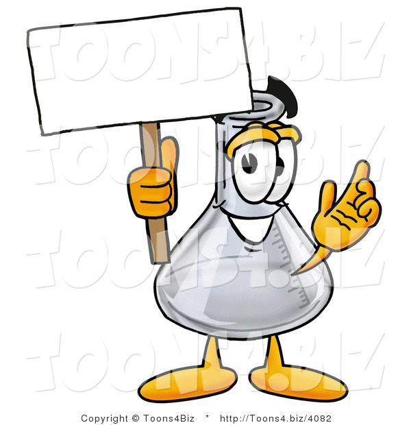 Illustration of a Science Beaker Mascot Holding a Blank Sign